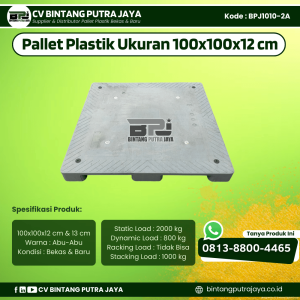 Pallet Plastik Bekas & Baru 100x100x12 cm - Warna Abu-Abu - Bentuk Flat [BPJ1010-2A]