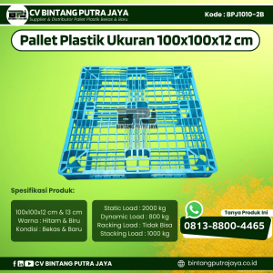 Pallet Plastik Bekas & Baru 100x100x12 cm - Warna Biru  - Bentuk Jaring [BPJ1010-2B]