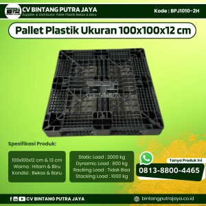 Pallet Plastik Bekas & Baru 100x100x12 cm - Warna Hitam - Bentuk Jaring [BPJ1010-2H]