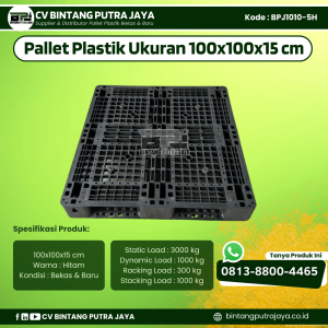 Pallet Plastik Bekas & Baru 100x100x15 cm - Warna Hitam - Bentuk Jaring [BPJ1010-5H]