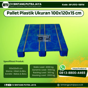 Pallet Plastik Bekas & Baru 100x120x15 cm - Warna Biru - Bentuk Flat [BPJ1012-5BFM]