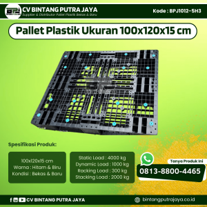 Pallet Plastik Bekas & Baru 100x120x15 cm - Warna Hitam - Bentuk Jaring [BPJ1012-5H3]