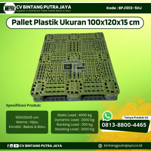 Pallet Plastik Bekas & Baru 100x120x15 cm - Warna Hijau  - Bentuk Jaring  [BPJ1012-5HJ]