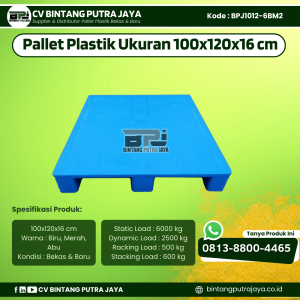 Pallet Plastik Bekas & Baru 100x120x16 cm - Warna Biru - Bentuk Flat [BPJ1012-6BM2]