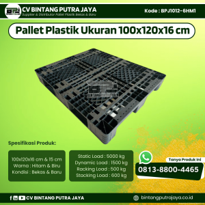 Pallet Plastik Bekas & Baru 100x120x16 cm - Warna Hitam - Bentuk Jaring [BPJ1012-6HM1]