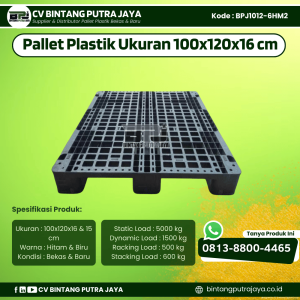 Pallet Plastik Bekas & Baru 100x120x16 cm - Warna Hitam - Bentuk Jaring [BPJ1012-6HM2]