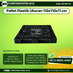 Pallet Plastik Bekas & Baru 110x110x11 cm - Warna Hitam  - Bentuk Jaring [BPJ1111-1H]