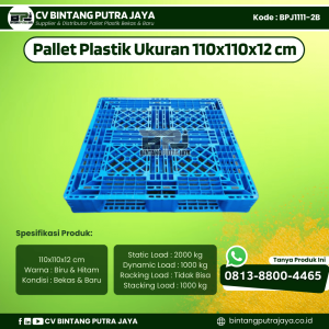Pallet Plastik Bekas & Baru 110x110x12 cm - Warna Biru - Bentuk Jaring [BPJ1111-2B]