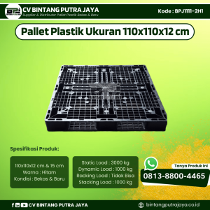 Pallet Plastik Bekas & Baru 110x110x12 cm - Warna Hitam - Bentuk Jaring [BPJ1111-2H1]
