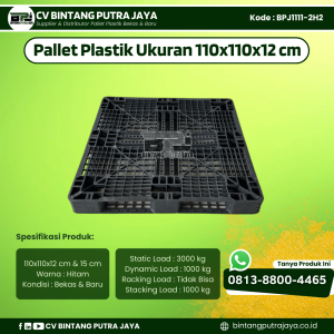 Pallet Plastik Bekas & Baru 110x110x12 cm - Warna Hitam - Bentuk Jaring [BPJ1111-2H2]