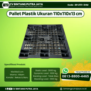 Pallet Plastik Bekas & Baru 110x110x13 cm - Warna Hitam - Bentuk Jaring [BPJ1111-3HM]