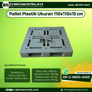 Pallet Plastik Bekas & Baru 110x110x15 cm - Warna Abu-Abu - Bentuk Flat [BPJ1111-5AF2]