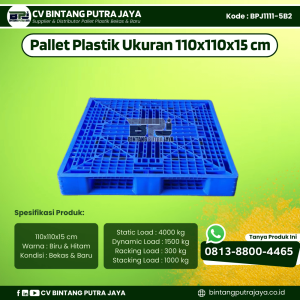 Pallet Plastik Bekas & Baru 110x110x15 cm - Warna Biru - Bentuk Jaring [BPJ1111-5B2]