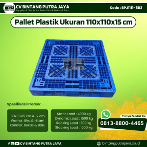 Pallet Plastik Bekas & Baru 110x110x15 cm - Warna Biru - Bentuk Jaring [BPJ1111-5B3]