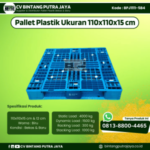 Pallet Plastik Bekas & Baru 110x110x15 cm - Warna Biru - Bentuk Jaring [BPJ1111-5B4]