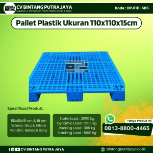 Pallet Plastik Bekas & Baru 110x110x15 cm - Warna Biru  - Bentuk Jaring [BPJ1111-5B5]
