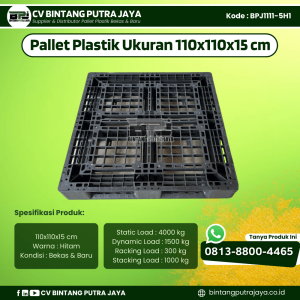 Pallet Plastik Bekas & Baru 110x110x15 cm - Warna Hitam - Bentuk Jaring [BPJ1111-5H1]