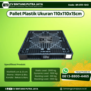 Pallet Plastik Bekas & Baru 110x110x15 cm - Warna Hitam  - Bentuk Jaring [BPJ1111-5H3]