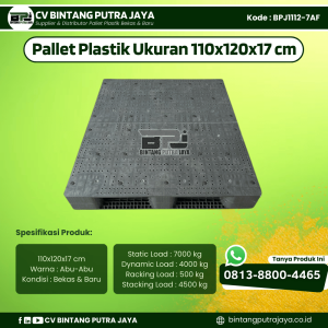 Pallet Plastik Bekas & Baru 110x120x17 cm - Warna Abu-Abu - Bentuk Flat [BPJ1112-7AF]