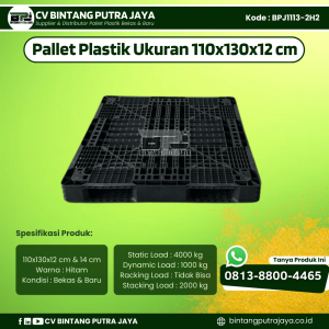 Pallet Plastik Bekas & Baru 110x130x12 cm - Warna Hitam  - Bentuk Jaring [BPJ1113-2H2]