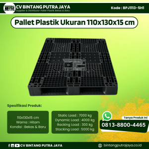 Pallet Plastik Bekas & Baru 110x130x15 cm - Warna Hitam - Bentuk Jaring [BPJ1113-5H1]