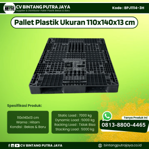 Pallet Plastik Bekas & Baru 110x140x13 cm - Warna Hitam - Bentuk Jaring [BPJ1114-3H]