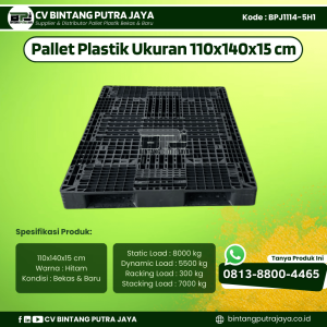 Pallet Plastik Bekas & Baru 110x140x15 cm - Warna Hitam - Bentuk Jaring  [BPJ1114-5H1]