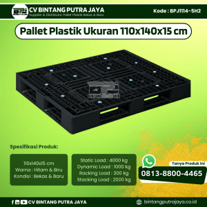 Pallet Plastik Bekas & Baru 110x140x15 cm - Warna Hitam  - Bentuk Jaring [BPJ1114-5H2]