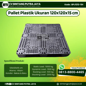 Pallet Plastik Bekas & Baru 120x120x15 cm - Warna Hitam  - Bentuk Jaring  [BPJ1212-5H]