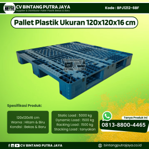 Pallet Plastik Bekas & Baru 120x120x16 cm - Warna Biru - Bentuk Jaring [BPJ1212-6BF]