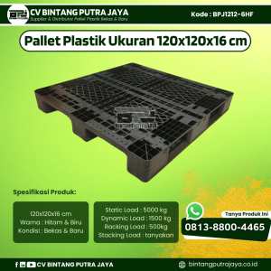Pallet Plastik Bekas & Baru 120x120x16 cm - Warna Hitam  - Bentuk Jaring  [BPJ1212-6HF]