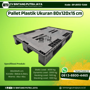 Pallet Plastik Bekas & Baru 80x120x15 cm - Warna Abu-Abu - Bentuk Flat [BPJ8012-5AM]