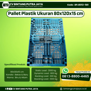 Pallet Plastik Bekas & Baru 80x120x15 cm - Warna Biru  - Bentuk Jaring [BPJ8012-5B1]
