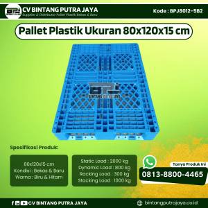 Pallet Plastik Bekas & Baru 80x120x15 cm - Warna Biru - Bentuk Jaring [BPJ8012-5B2]