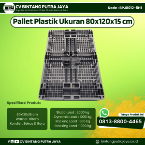 Pallet Plastik Bekas & Baru 80x120x15 cm - Warna Hitam - Bentuk Jaring  [BPJ8012-5H1]