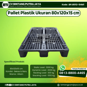 Pallet Plastik Bekas & Baru 80x120x15 cm - Warna Hitam  - Bentuk Jaring  [BPJ8012-5HM1]