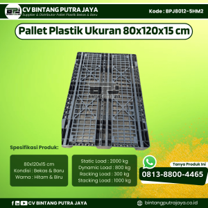 Pallet Plastik Bekas & Baru 80x120x15 cm - Warna Hitam  - Bentuk Jaring [BPJ8012-5HM2]